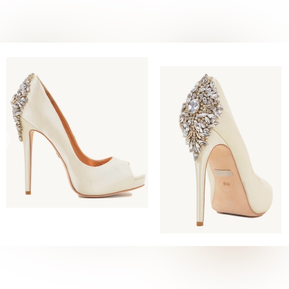 Badgley Mischka Kiara Embellished Peep-toe Pump - Ivory (8)